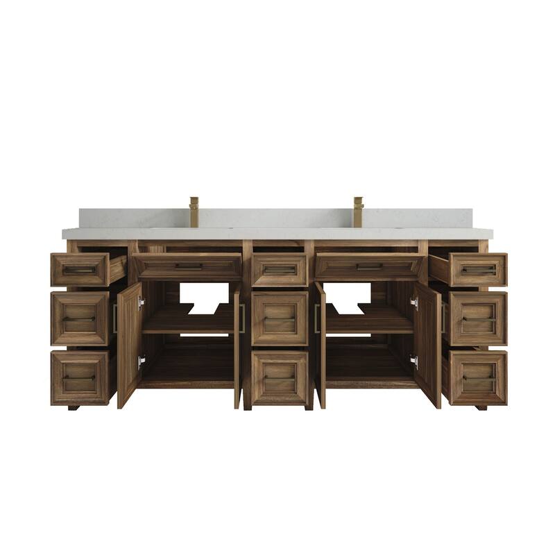 Willow Collections 84 in. W x 22 in. D Santa Monica Teak Double Sink Bathroom Vanity with Countertop