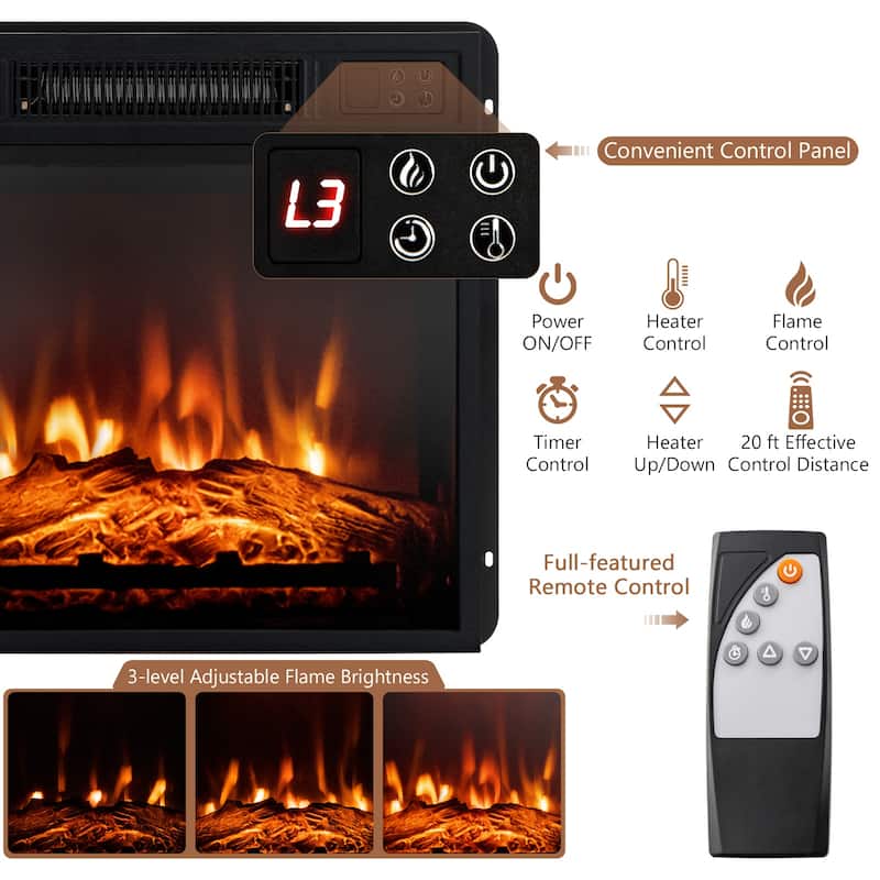 48 Inch Electric Fireplace TV Stand with 2 Side Cabinets and 2 Open Shelves - 48" x 16" x 30" (L x W x H)