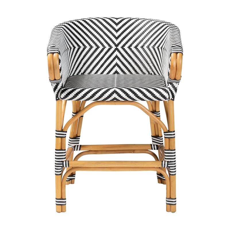 Max Rattan Bistro Counter Stool - Handwoven Cafe-Style Accent Seating with Backrest For Kitchen Island or Indoor/Outdoor Lounge