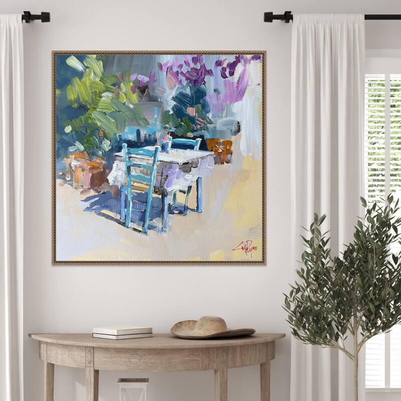 Patmos Taverna, Greece by Craig Trewin Penny (30 x 30 in.), Framed Canvas Wall Art Print