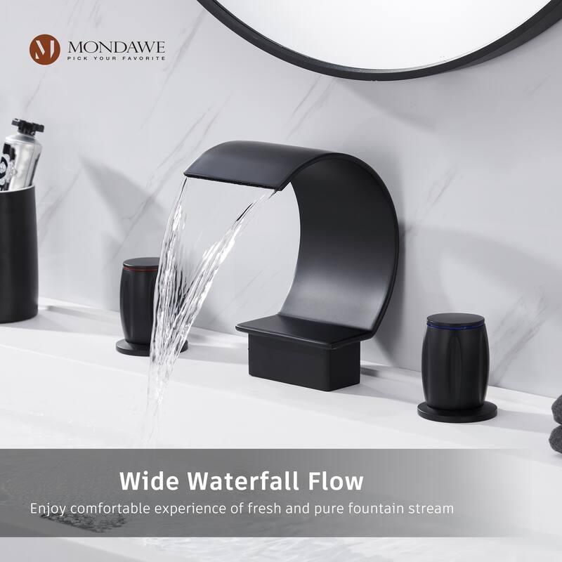 Luxury C-Shape Arc Waterfall Spout 2-Handle 8 inch Widespread Bathroom Sink Faucet With Pop-up Drain