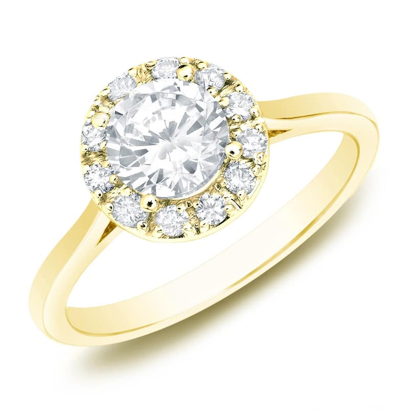 Auriya 14k Gold Round Halo Diamond Engagement Ring 1/2ctw - Yellow - 4