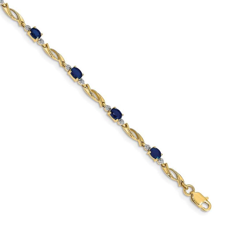 Curata 14k Diamond and Sapphire Oval Bracelet