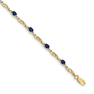 Curata 14k Diamond and Sapphire Oval Bracelet