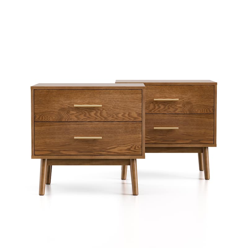 Furniture of America Beau Midcentury Walnut Solid Wood 2-drawer Nightstand (Set of 2)