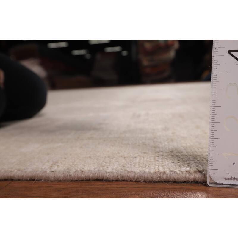 Vegetable Dye Oushak Turkish Large Area Rug Handmade Beige Wool Carpet - 9'9"x 13'6"
