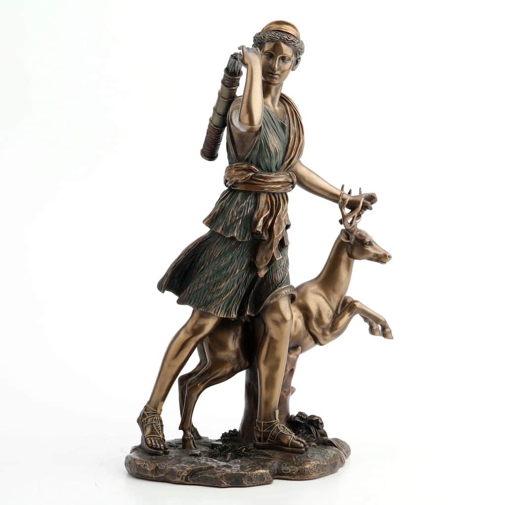 Veronese Design 11.42" H GREEK GODDESS DIANA WITH DEER Cold Cast Bronze