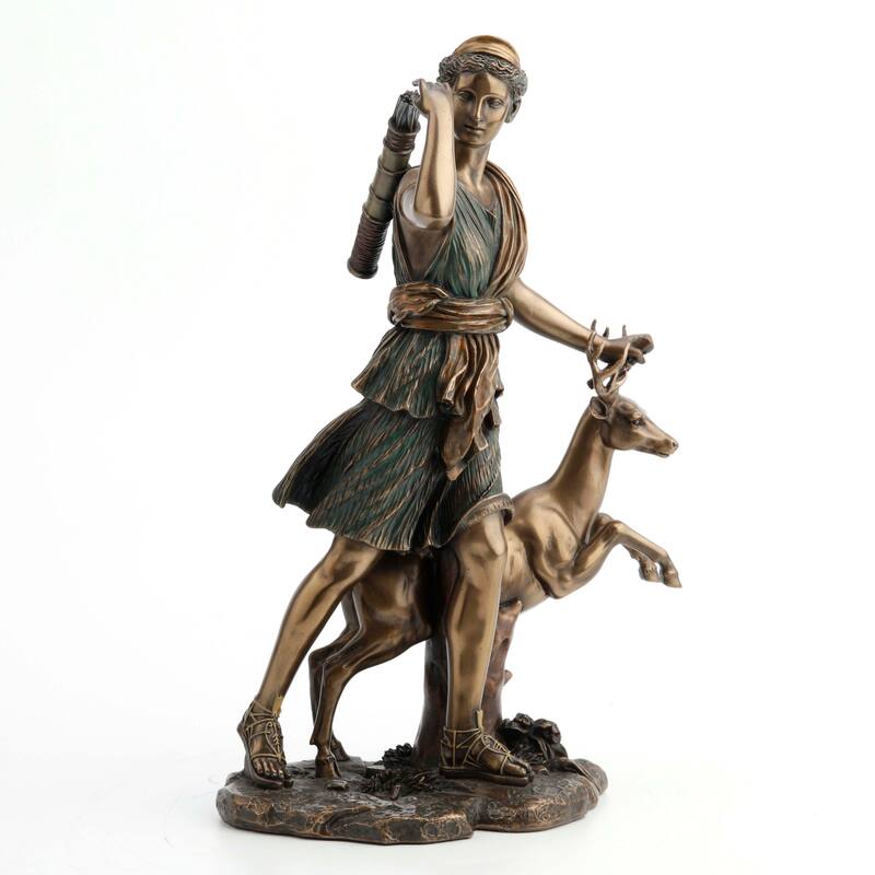 Veronese Design 11.42" H GREEK GODDESS DIANA WITH DEER Cold Cast Bronze
