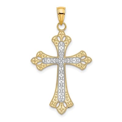 Curata 10k Two-tone Gold 18" Large Beaded Filigree Cross Pendant Necklace (23mm x 37mm)