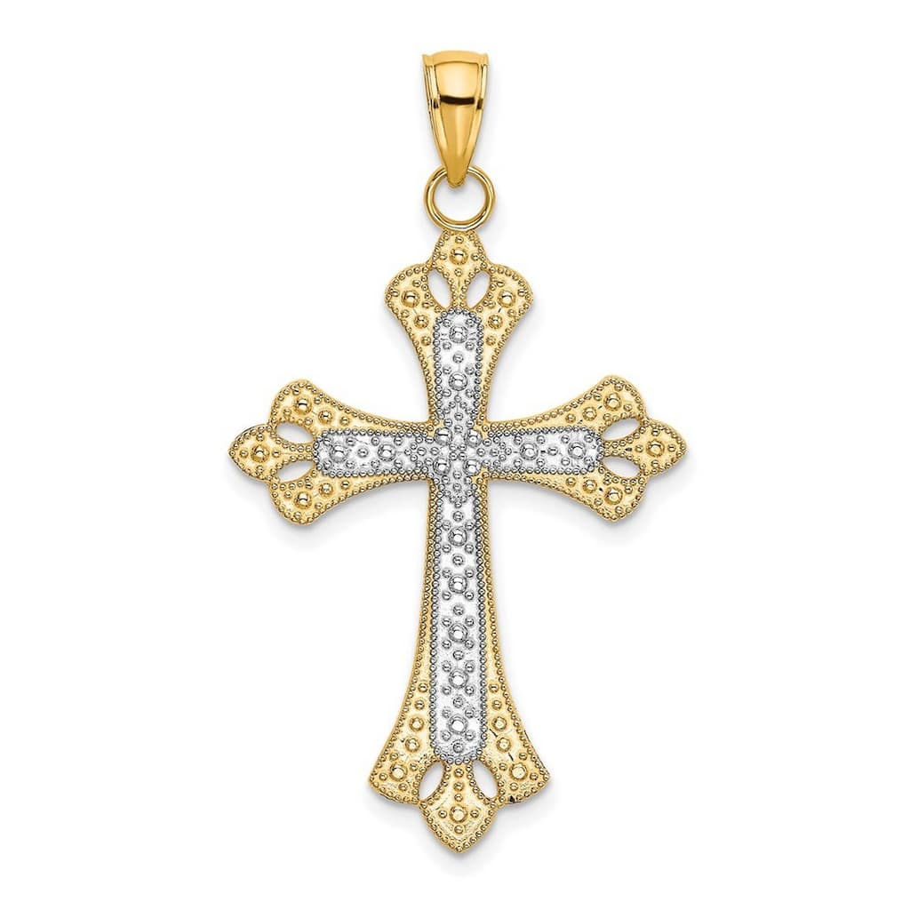 Curata 10k Two-tone Gold 18" Large Beaded Filigree Cross Pendant Necklace (23mm x 37mm)