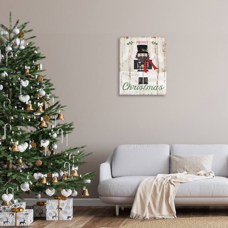 Stupell Merry Christmas Holiday Phrase Winter Nutcracker Canvas Wall Art - Multi-Color