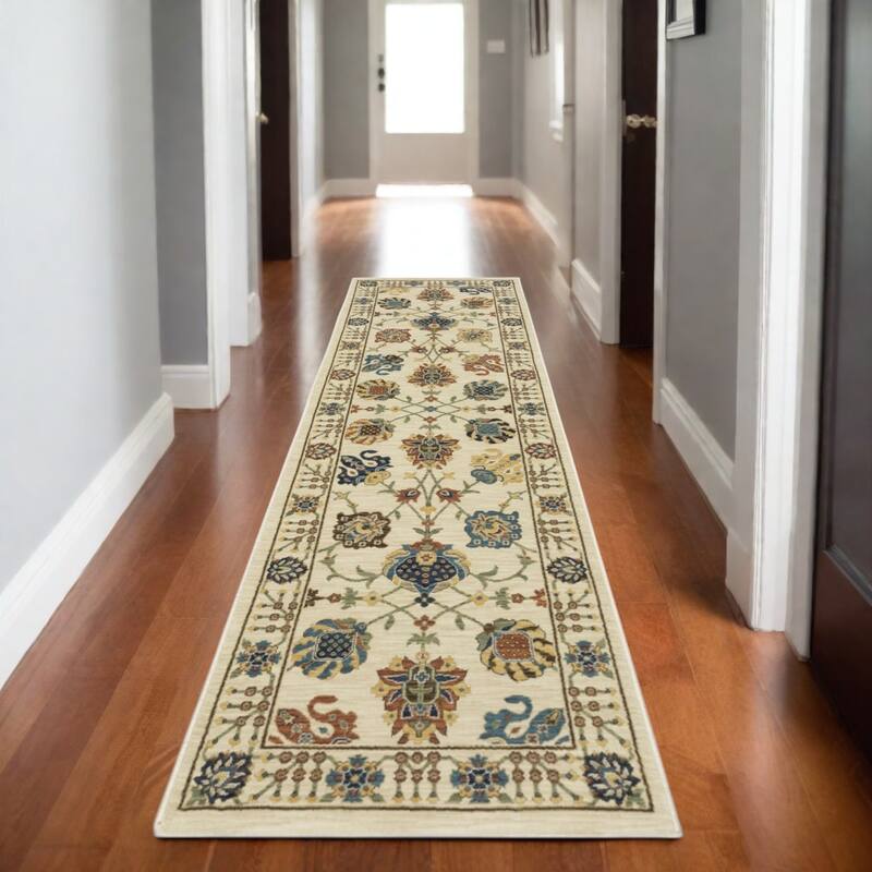HomeRootsOriental Traditional Runner Area Rug - 92.52' X '26.77' X '0.32 - Dark Orange/Yellow/Ivory