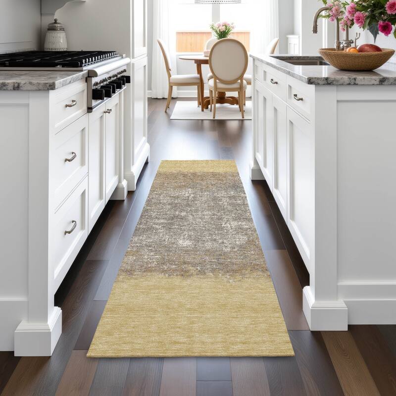 Machine Washable Indoor/Outdoor Border Ombre Chantille Rug