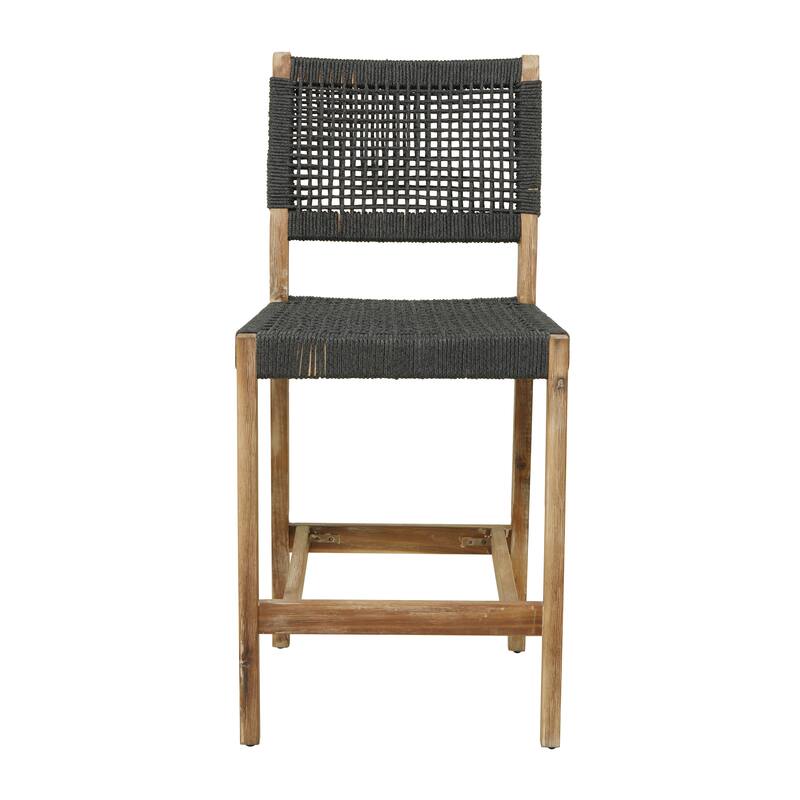 Wood Outdoor Dining Chair with Woven Seat and Back - Set of 2 Dark Gray - Roche River Decor