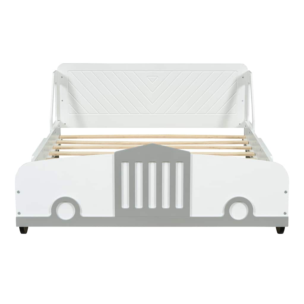 Car-Shaped Platform Bed with Wheels, Bed Suitable for Children