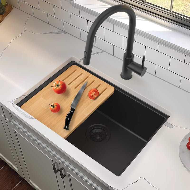 23" Undermount Workstation Single Bowl Quartz Kitchen Sink
