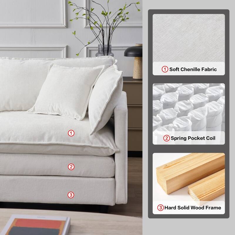 105" Modern L-Shaped Chenille Fabric 3 Seater Sectional Sofa with Ottoman