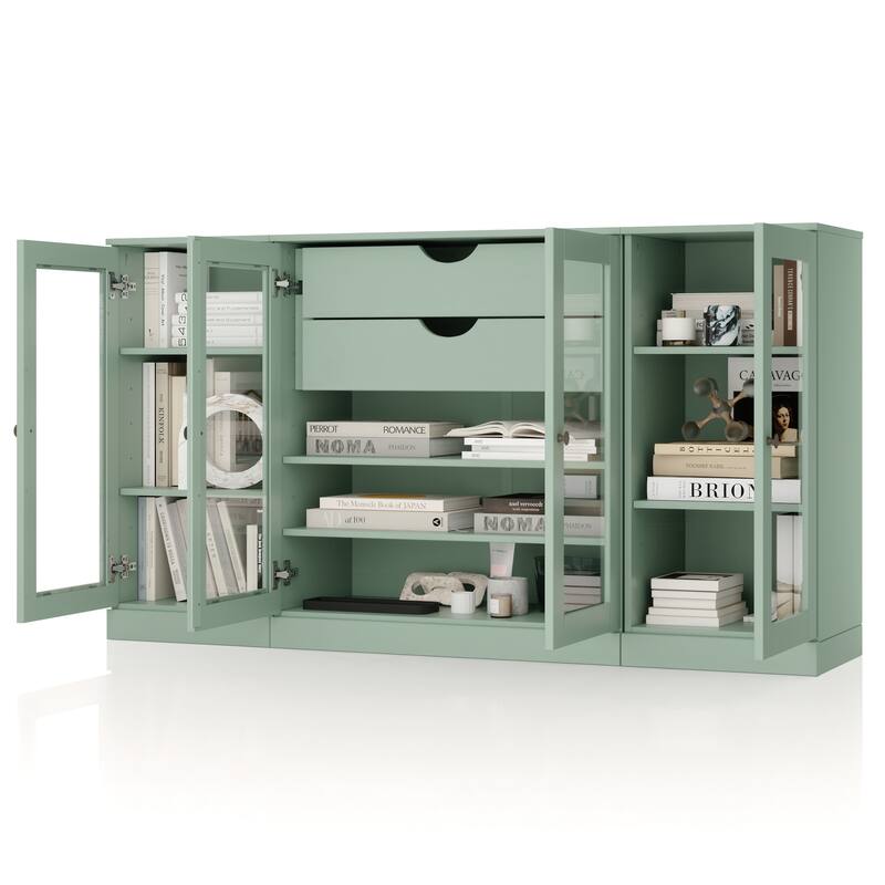 Palace Imports 100% Solid Wood 65" Sideboard with Clear Glass Doors, 2-Drawers and Adjustable Shelves