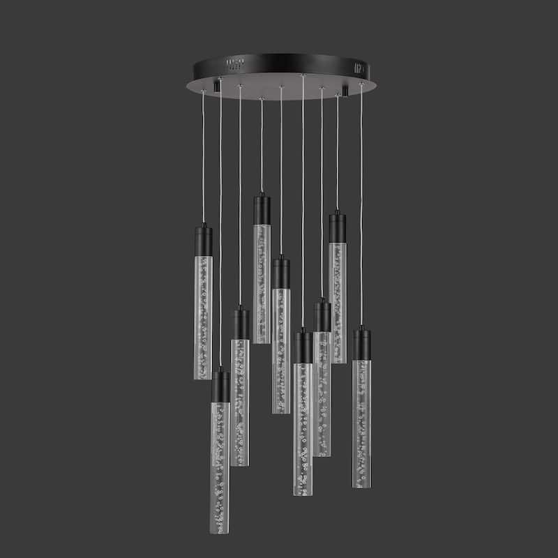 SAFAVIEH Couture Thekla Acrylic 9-Light Chandelier - 17 In. W x 17 In. D x 17/65 In. H - Black