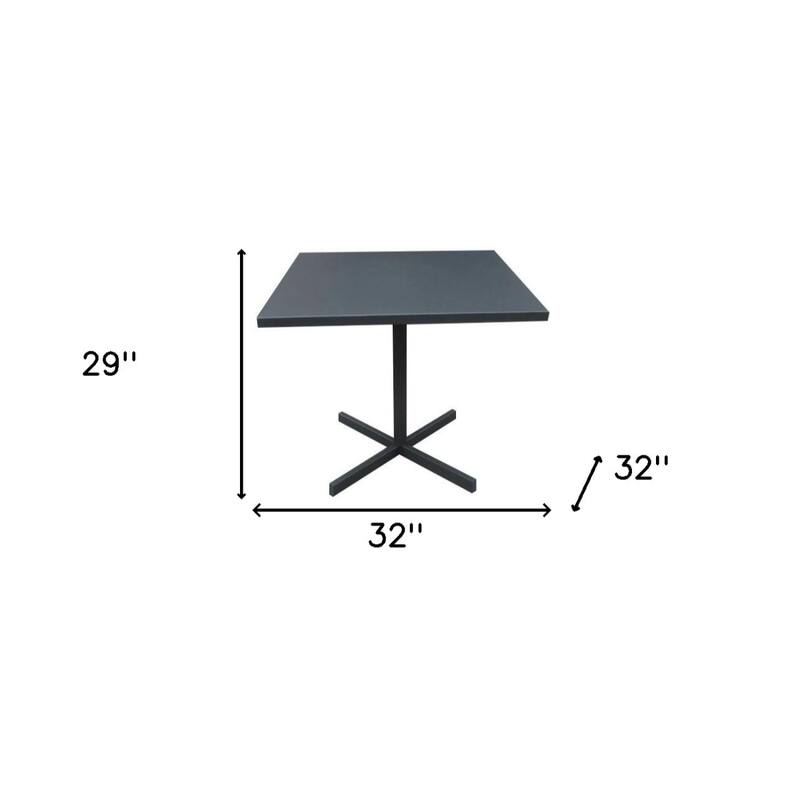 Grey Aluminum Square Pedestal Dining Table for 2 with Modern Fixed Base - 32” D x 32” W x 29” H
