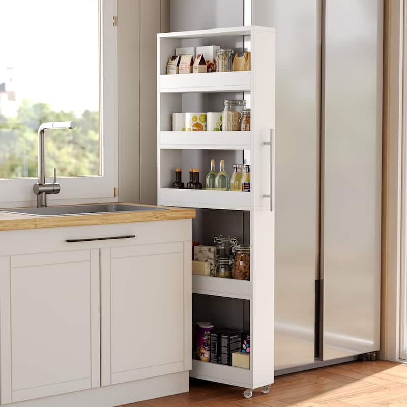 5-tier Tall Slim Storage Cart on Wheels Rolling Utility Cart - 5.9" D x 21.7" W x 63" H - White