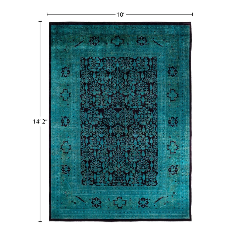 Overdyed, One-of-a-Kind Hand-Knotted Area Rug - Blue - 10' 0" x 14' 2"