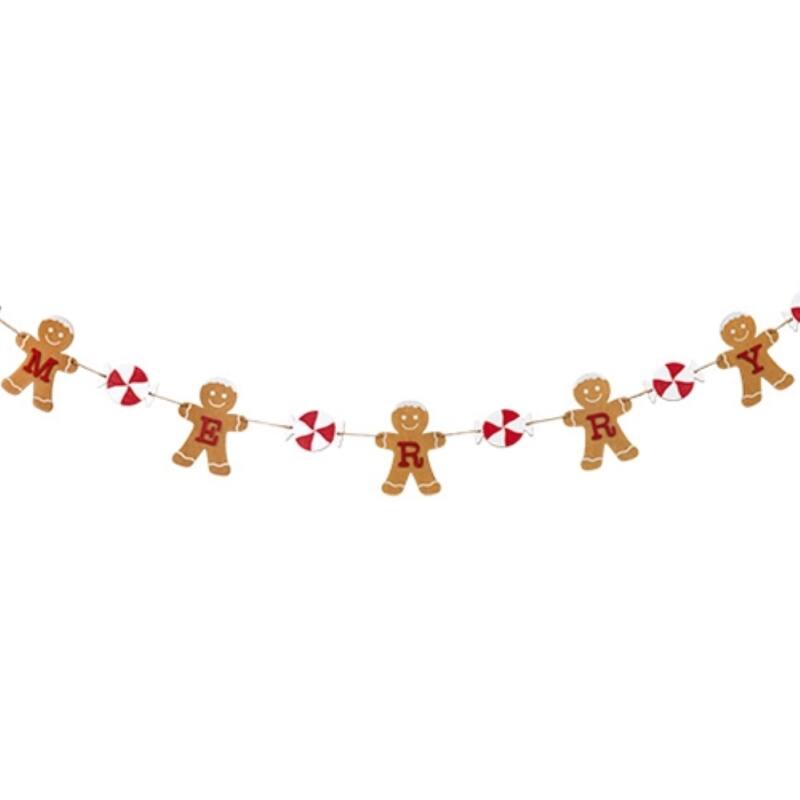 Wooden Gingerbread and Peppermint Garland 5 Ft Christmas Decor