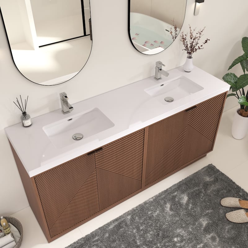 Milano 72" Freestanding Bathroom Vanity with Double White Sink