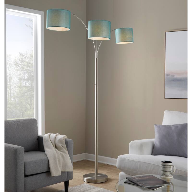 84" Metal Floor Lamp with Three Lights & Linen Shades