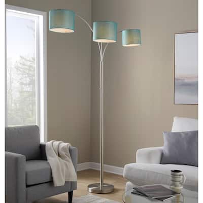 84" Metal Floor Lamp with Three Lights & Linen Shades