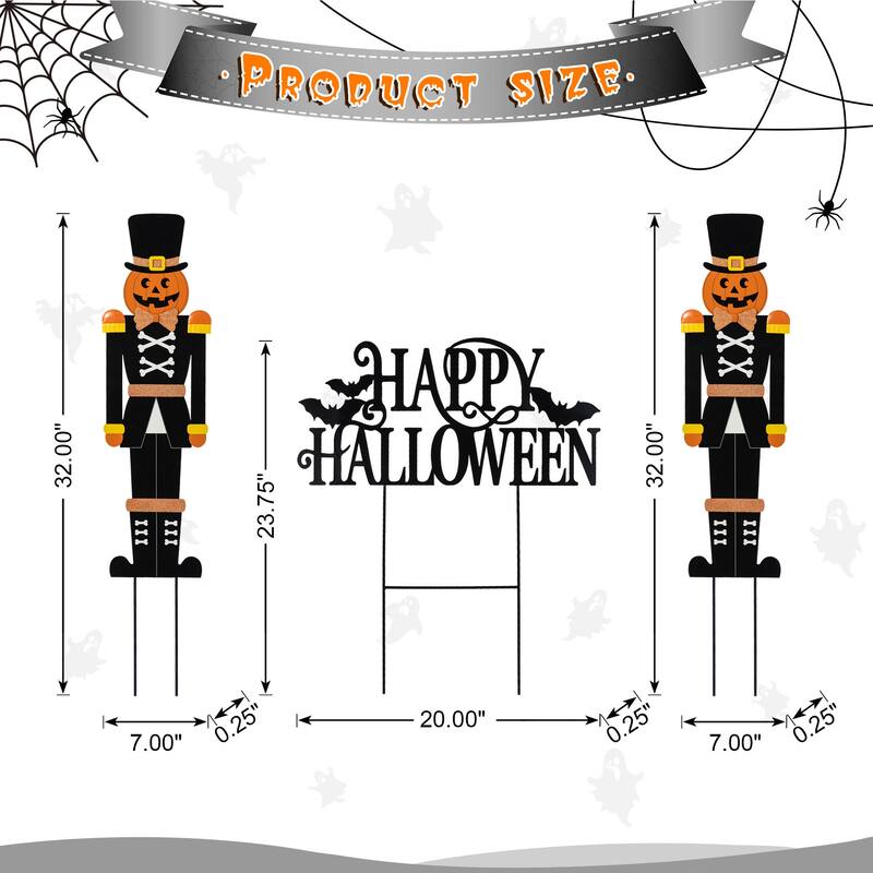 Glitzhome Halloween LED Ghost Cat Pumpkin Nutcracker Yard Stakes Standing Sign Hanging Decor