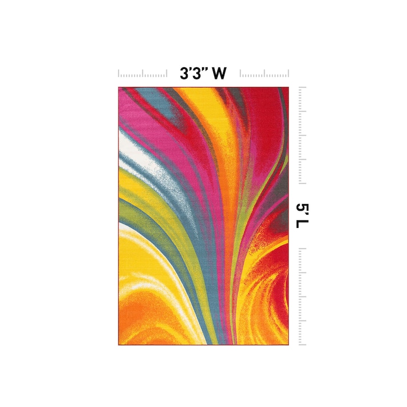 World Rug Gallery Modern Contemporary Waves Multicolored Non-slip Non-skid Area Rug