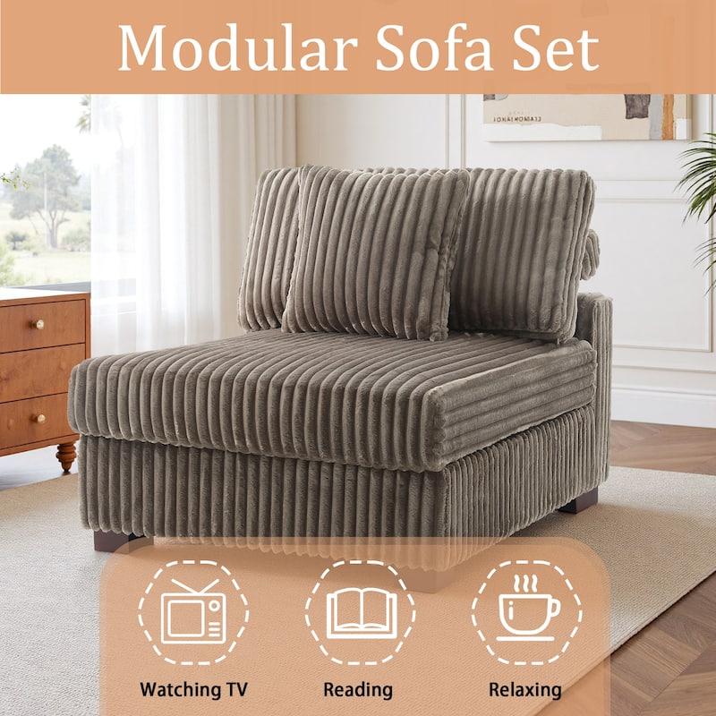 35.7" W Plush Corduroy Upholstered Armless Modular Sofa Chair