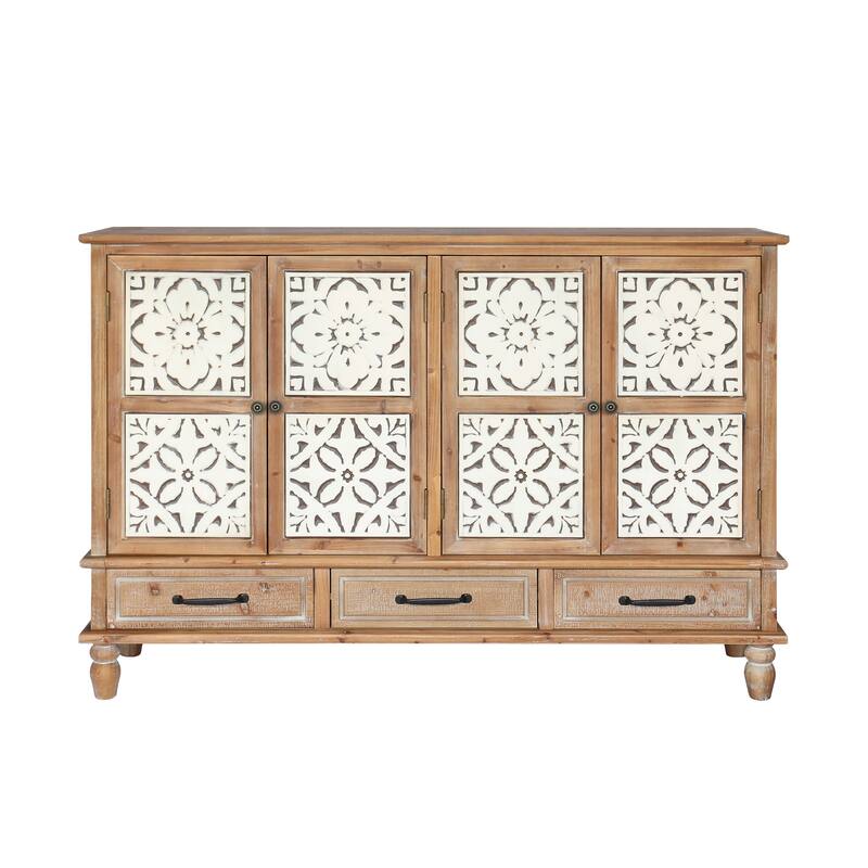 59" Wood Buffet Cabinet with 3-Drawer, 4-Door Retro Sideboard Buffet with Adjustable Shelf, Storage Entryway Console