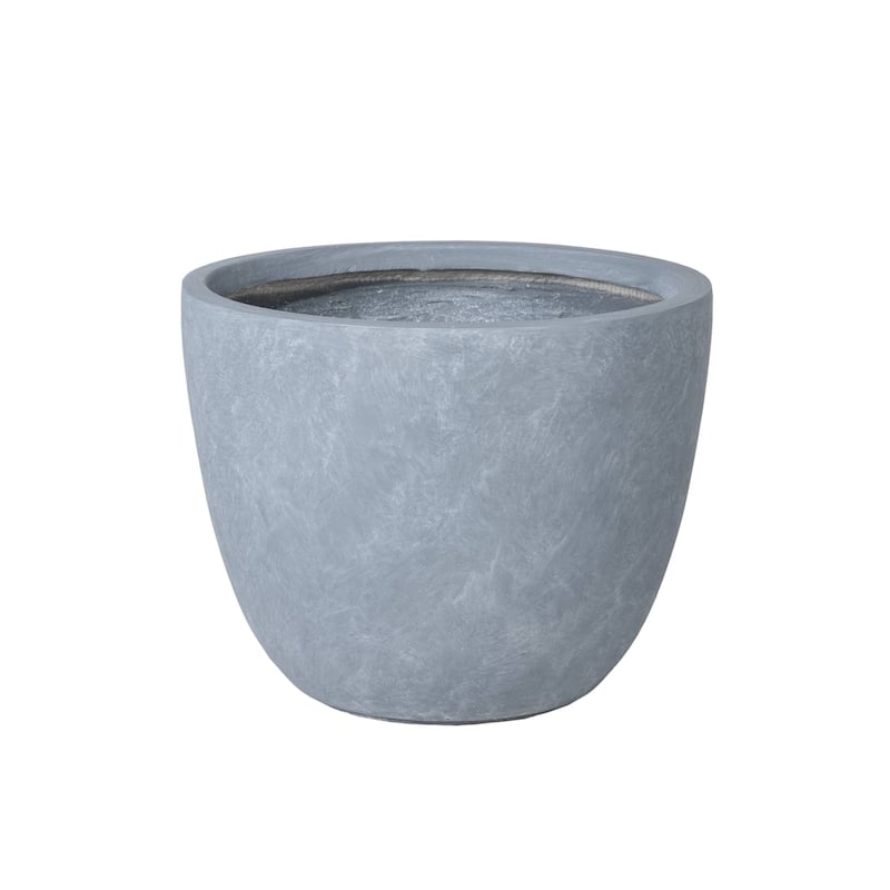 Dahlia Round Planter Pot in Fiberstone & MGO Clay with Drainage for Indoor Outdoor Patio Yard Weather Resistant Design - 10.8" H - Aged Concrete
