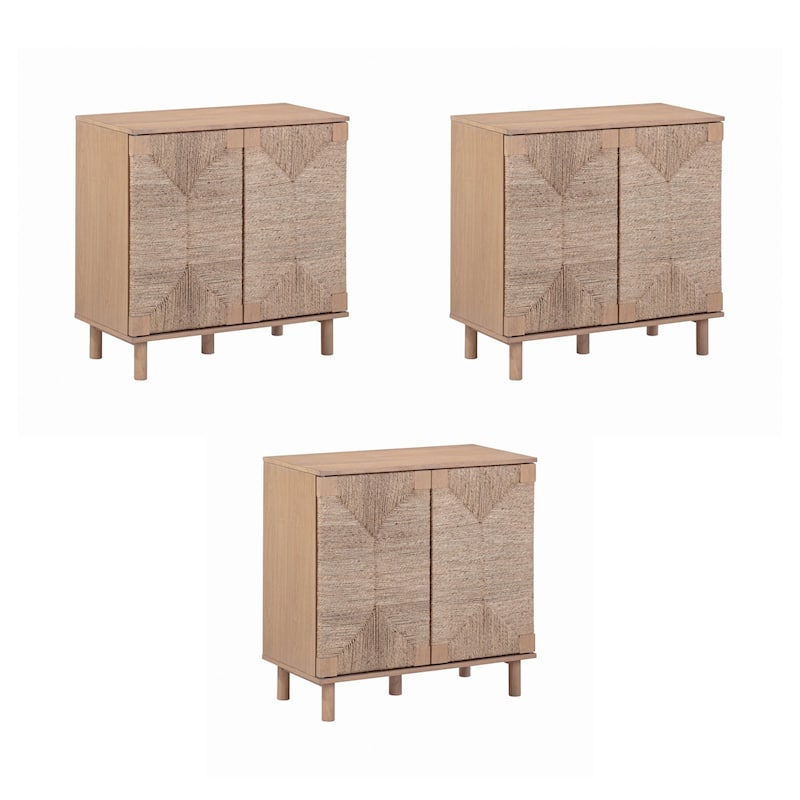 Nathan James Beacon Wood Accent Cabinet with Seagrass Doors and Adjustable Shelf