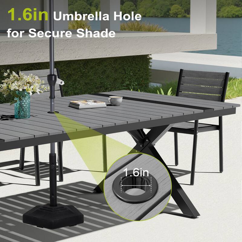 9PC Outdoor Patio All-Weather Aluminum Dining X Frame Table Set with Rattan Chairs