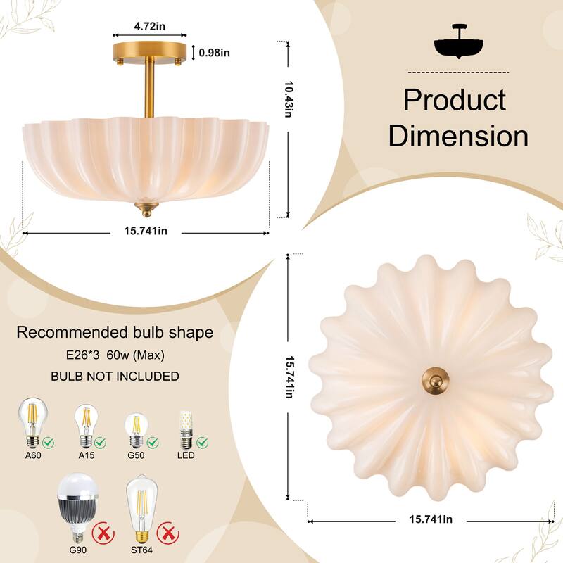 Starsky 3-Light 15.74in.W Opal Glass Flush Mount