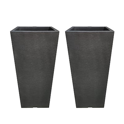 Kante Black Plastic Indoor Outdoor Self-Watering Planters (Set of 2) w/ Drainage Hole, Garden Patio Front Door
