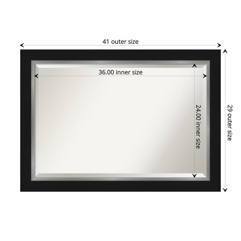 Beveled Bathroom Wall Mirror - Eva Black Silver Frame - Outer Size: 41 x 29 in - Eva Black Silver