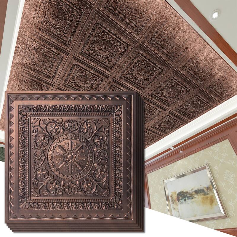 Art3d 2X2ft PVC Drop Ceiling Tiles in Antique Copper,12pcs