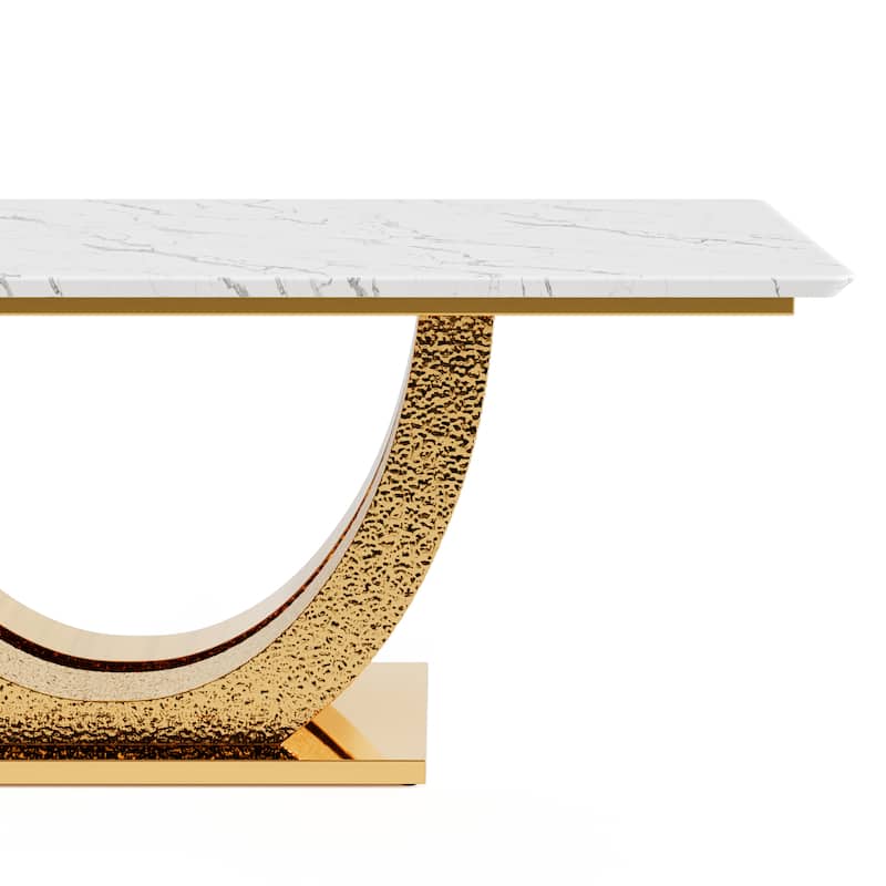Furniture of America Thaddeus Modern U-shaped 79-inch Dining Table with Stone Top