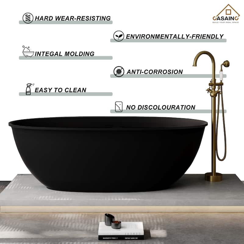 63" / 67" Solid Surface Freestanding Bathtub in Matte White/Black