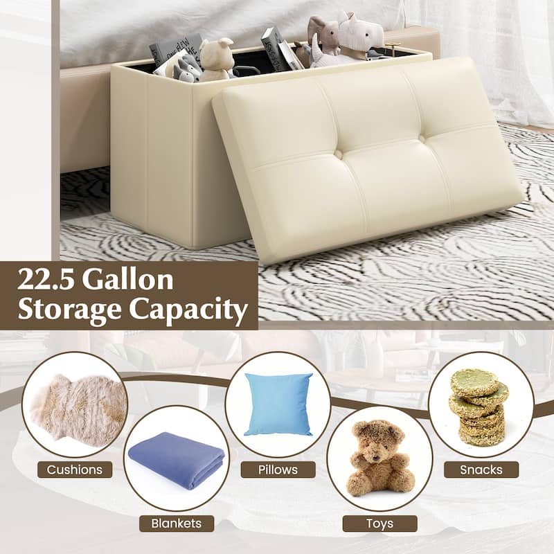 Costway Folding Storage Ottoman Upholstered Rectangle Footstool PVC