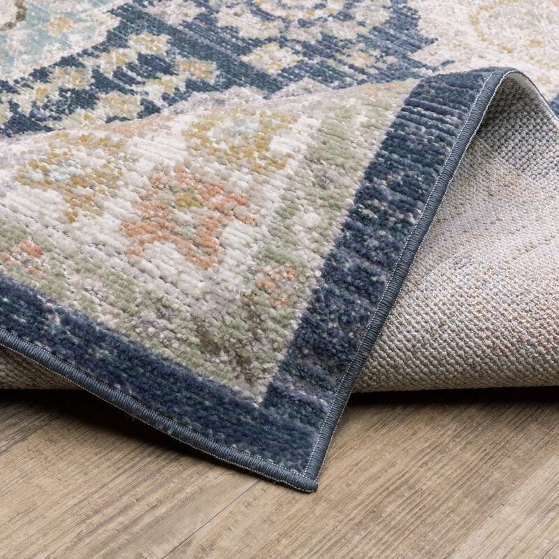 Calliope Textural Distressed Traditional Navy/ Ivory Area Rug