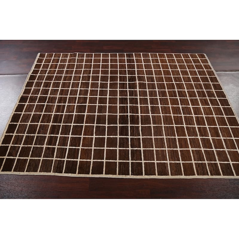 Checkered Gabbeh Kashkoli Modern Oriental Wool Area Rug Hand-knotted - 4'9" x 6'7"