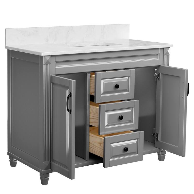 42-Inch Solid Wood Bathroom Vanity with Sink - Minimalist Elegant Style
