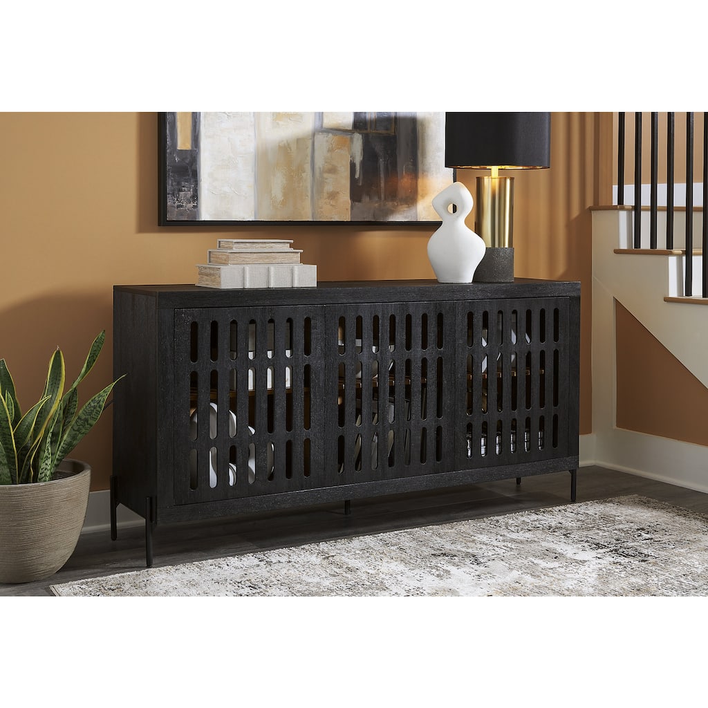 Signature Design by Ashley Vallisburg Black/Natural Accent Cabinet - 64" W x 15.88" D x 32.25" H