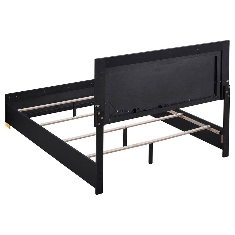 Dex 4 Piece Full Bedroom Set, Black, Gold Accents, LED Headboard