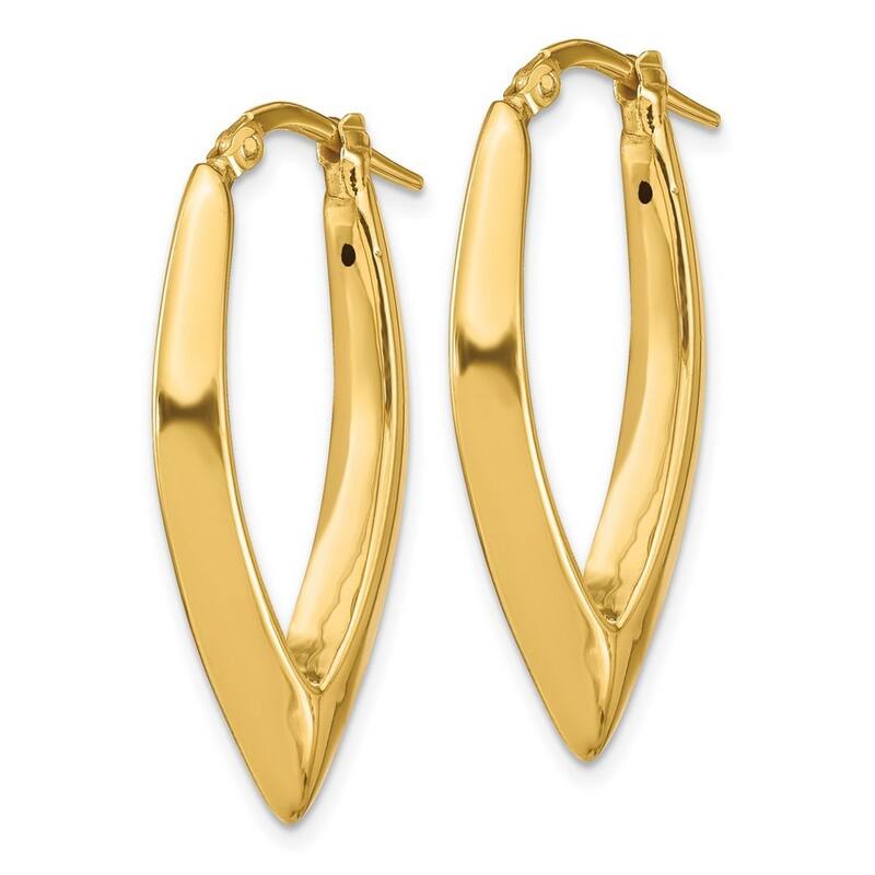 Curata 14k Yellow Gold Polished Pointed Oval Hoop Earrings - 34.3x17.5mm